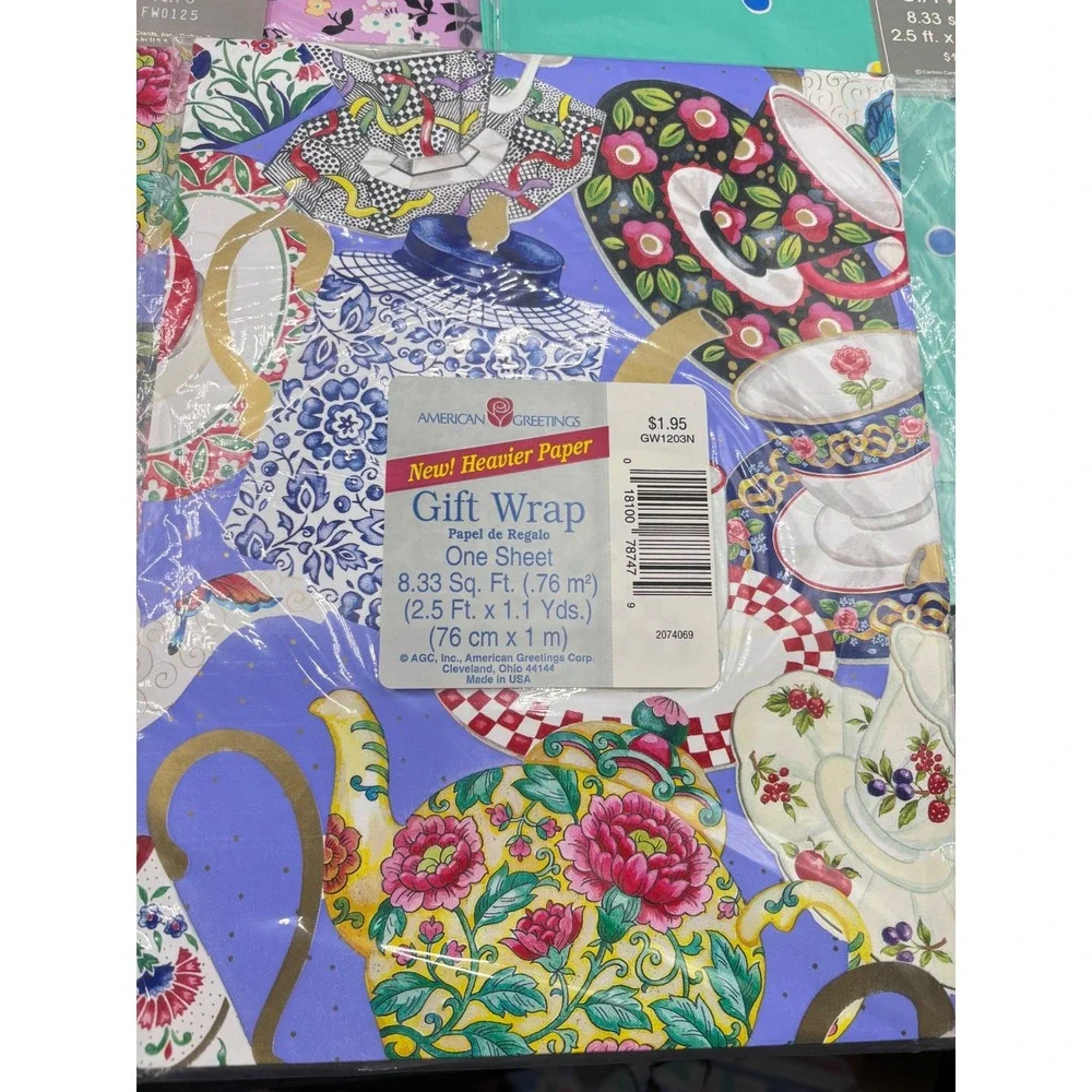 Vintage American Greetings Carlton Cards Gift Wrap Lot 8 Sheets Floral Butterfly